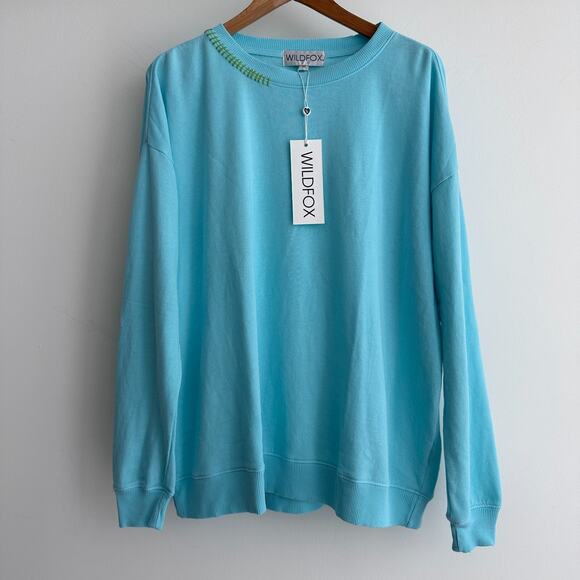 Wildfox Sweatshirt Womens Medium Roadtrip Aqua Sky Blue Oversized Sweater - Picture 1 of 5